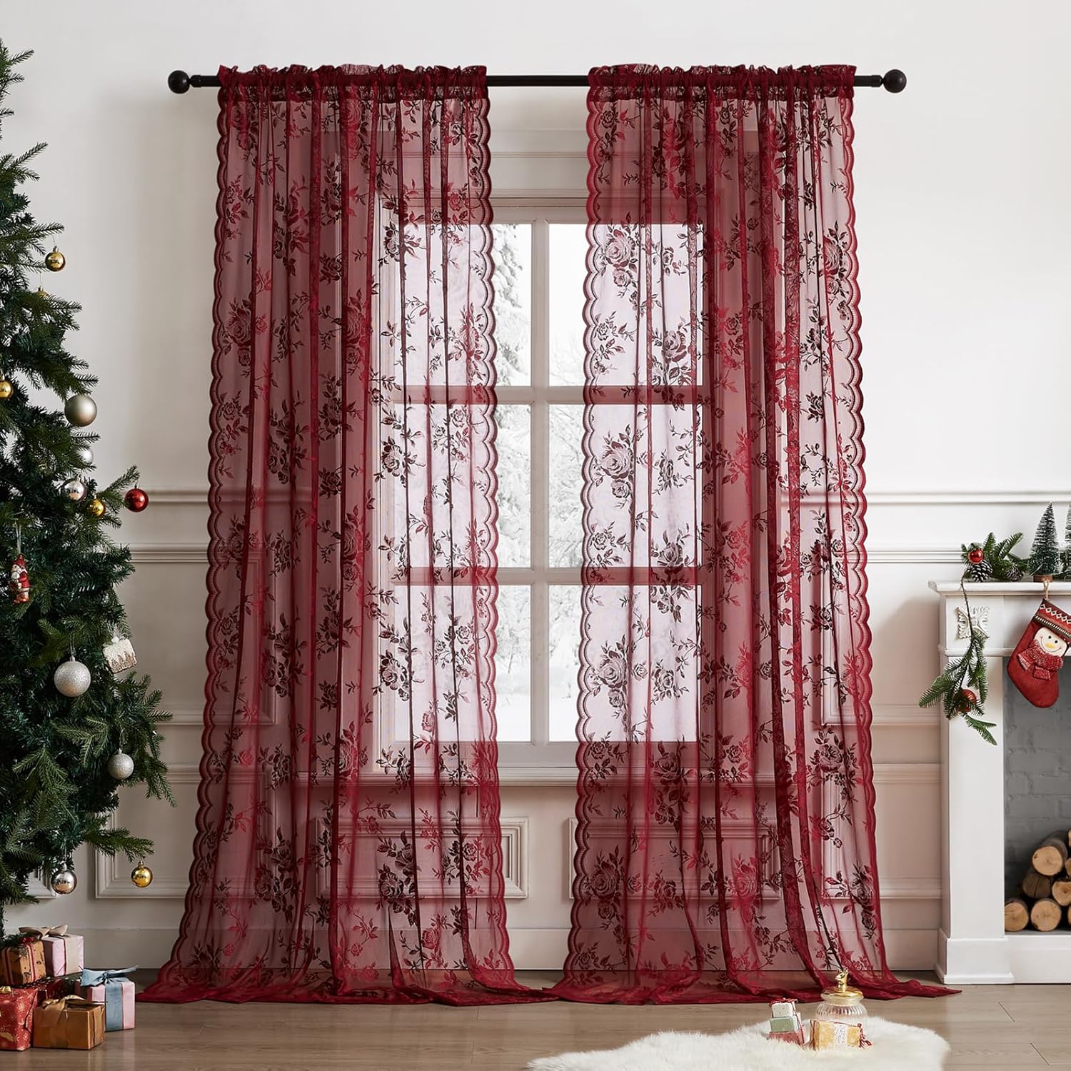 1 Adet Bordo Dantel Perde 45 İ - Curtain Rods incelemesi ve fiyatı